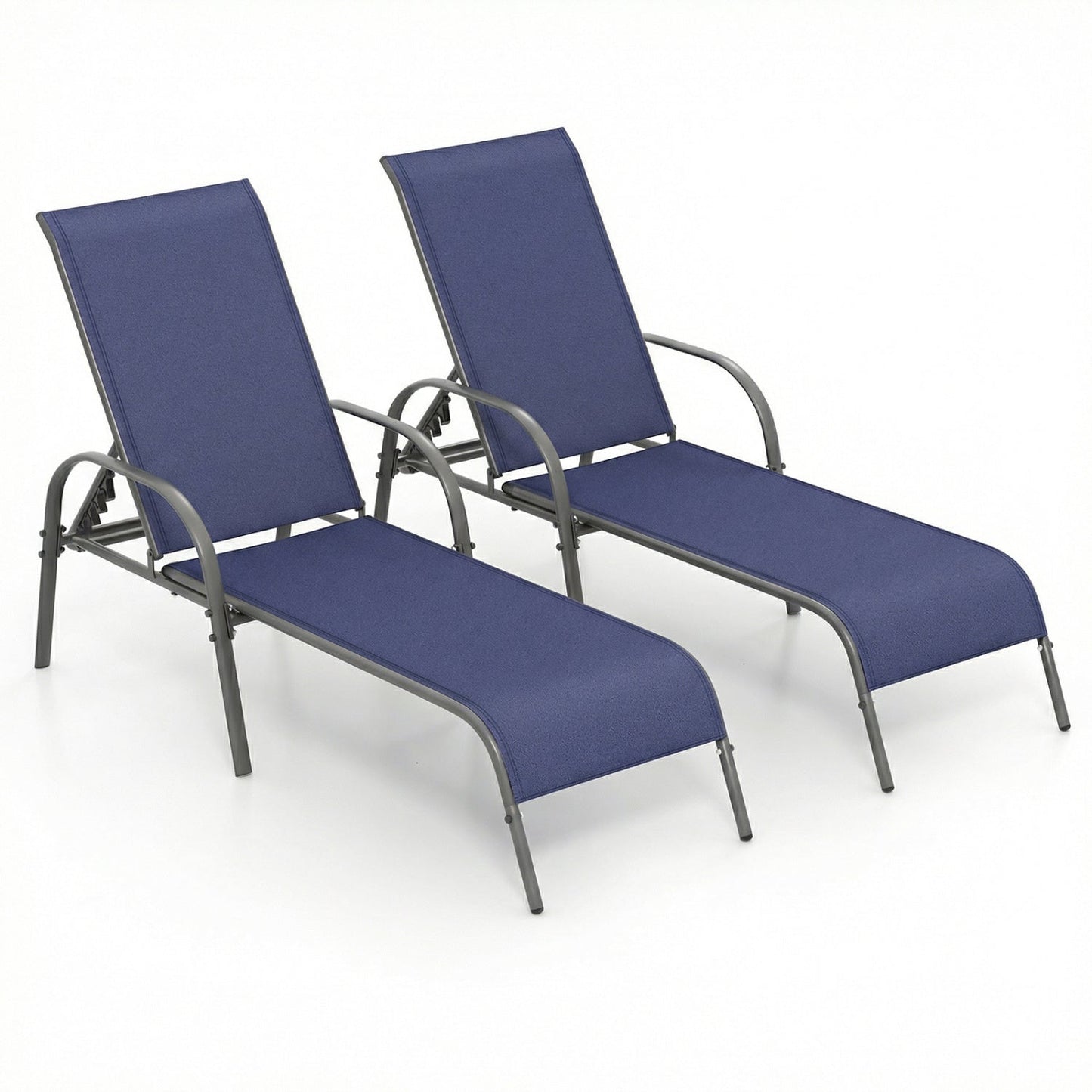 2 Pcs Outdoor Patio Lounge Chair Chaise Fabric with Adjustable Reclining Armrest