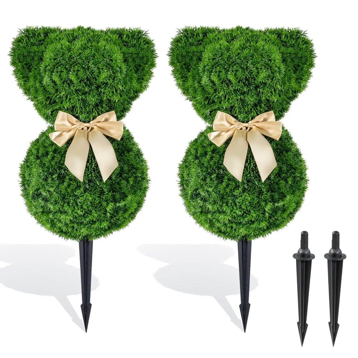 2 Pieces Teddy Bear Topiary Trees With Golden Bow