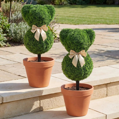 2 Pieces Teddy Bear Topiary Trees With Golden Bow