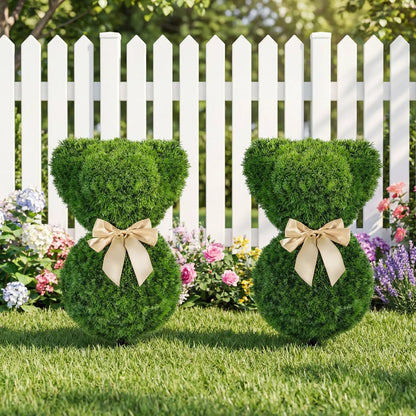 2 Pieces Teddy Bear Topiary Trees With Golden Bow