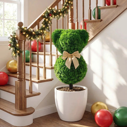 2 Pieces Teddy Bear Topiary Trees With Golden Bow