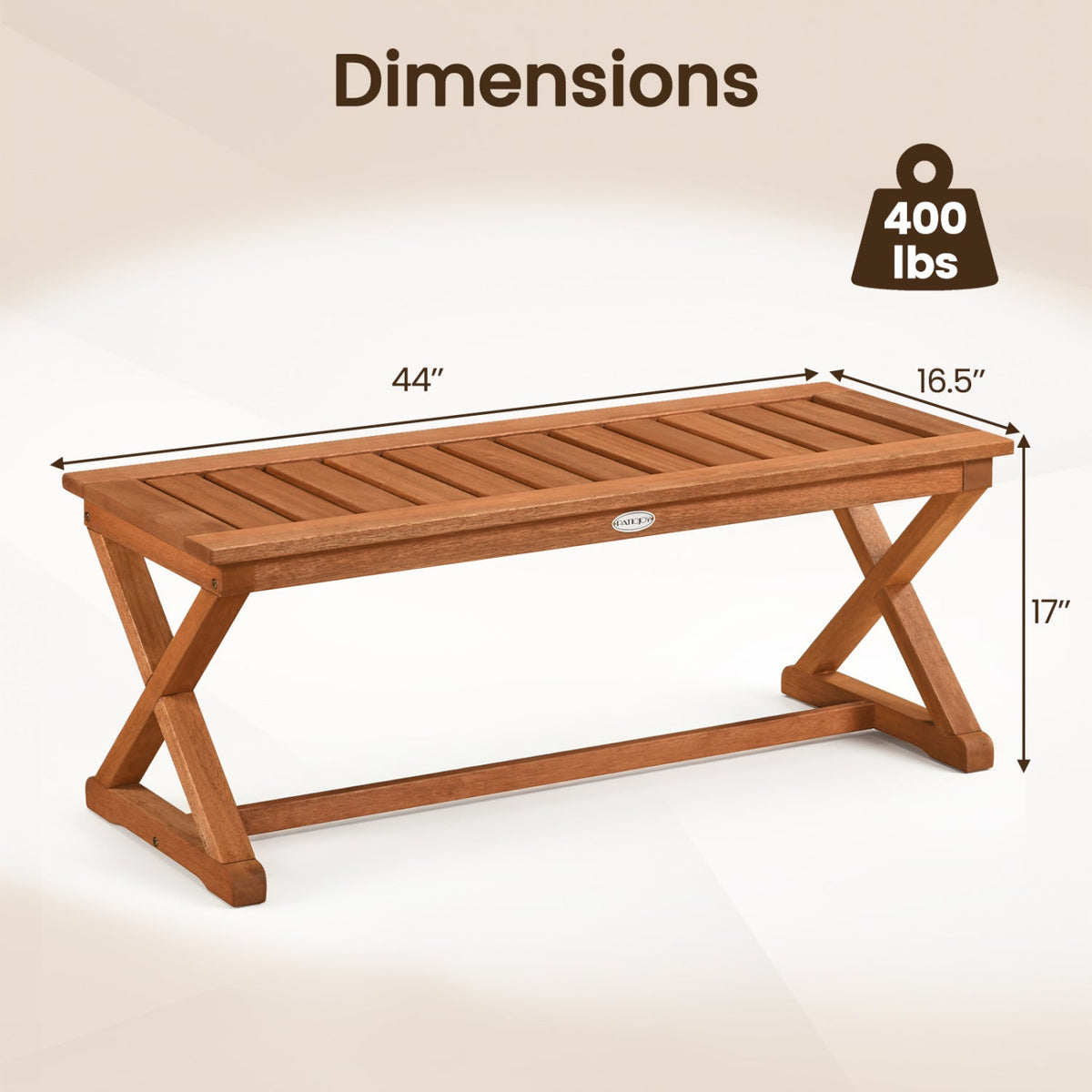 2-Person 44-inch solid wood outdoor bench with a slatted seat by DirectDeals for patio or balcony on Tampa Home & Garden Store