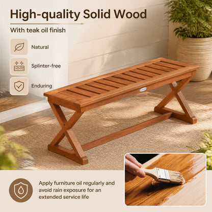 2-Person 44in solid wood outdoor bench with slatted seat natural teak finish by DirectDeals on Tampa Home & Garden Store