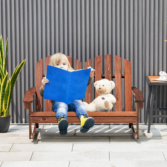 2 Person Adirondack Rocking Chair with Slatted seat-Brown - Tampa Home & Garden Store