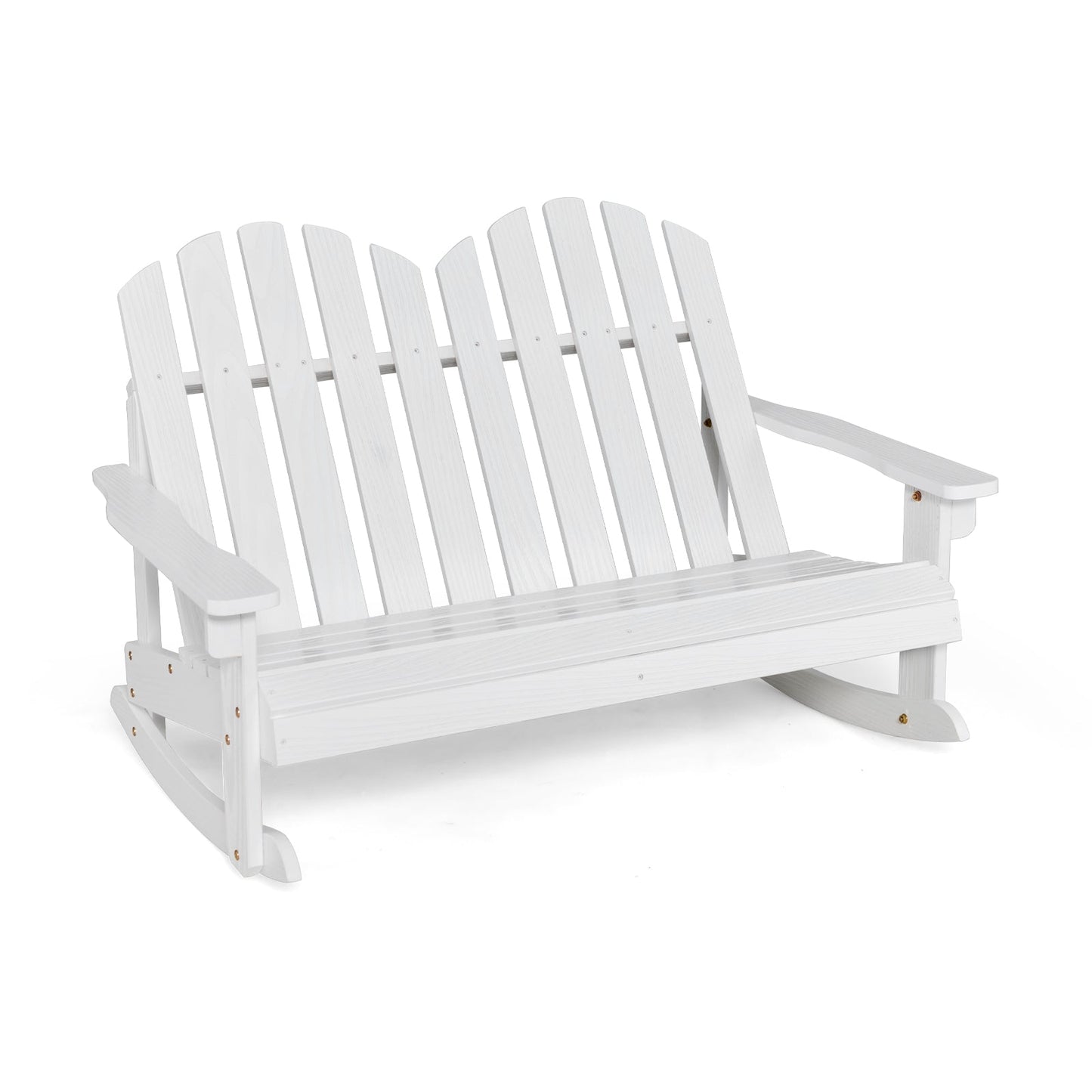 2 Person Adirondack Rocking Chair with Slatted seat-Brown