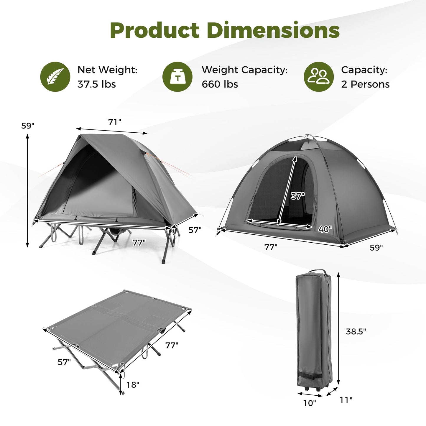 GemGear 2-person camping cot and tent set foldable off-ground cot with carry bag on Tampa Home & Garden Store