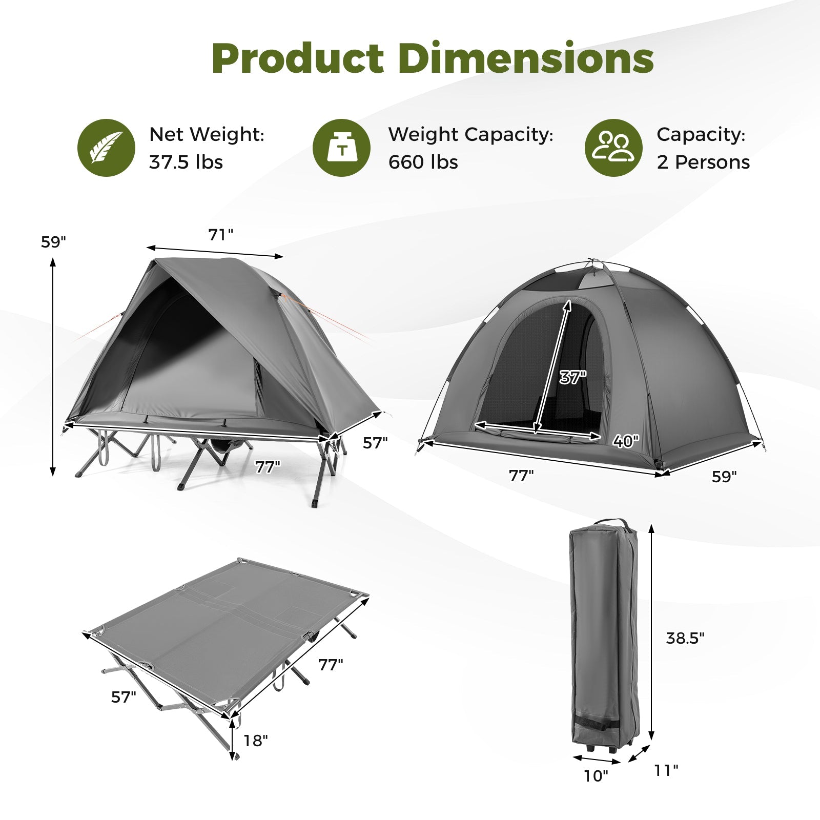 GemGear 2-person camping cot and tent set foldable off-ground cot with carry bag on Tampa Home & Garden Store