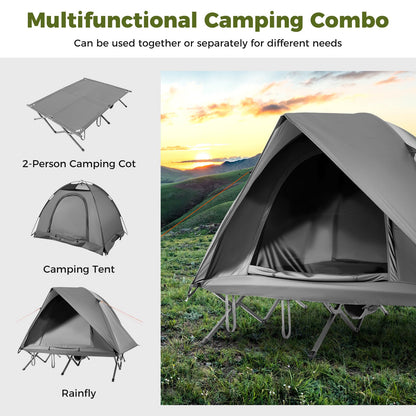 GemGear 2-Person Camping Cot & Tent Combo; gray foldable cot and tent with rainfly on Tampa Home & Garden Store