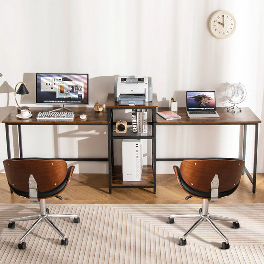 2 Person Desk With Power Outlet and Printer Stand wood-top dual desk with monitor and laptop on Tampa Home & Garden Store