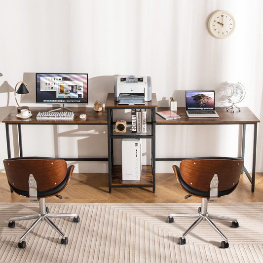 2-Person Computer Desk with Power Outlet and Printer Stand-Rustic Brown - Tampa Home & Garden Store