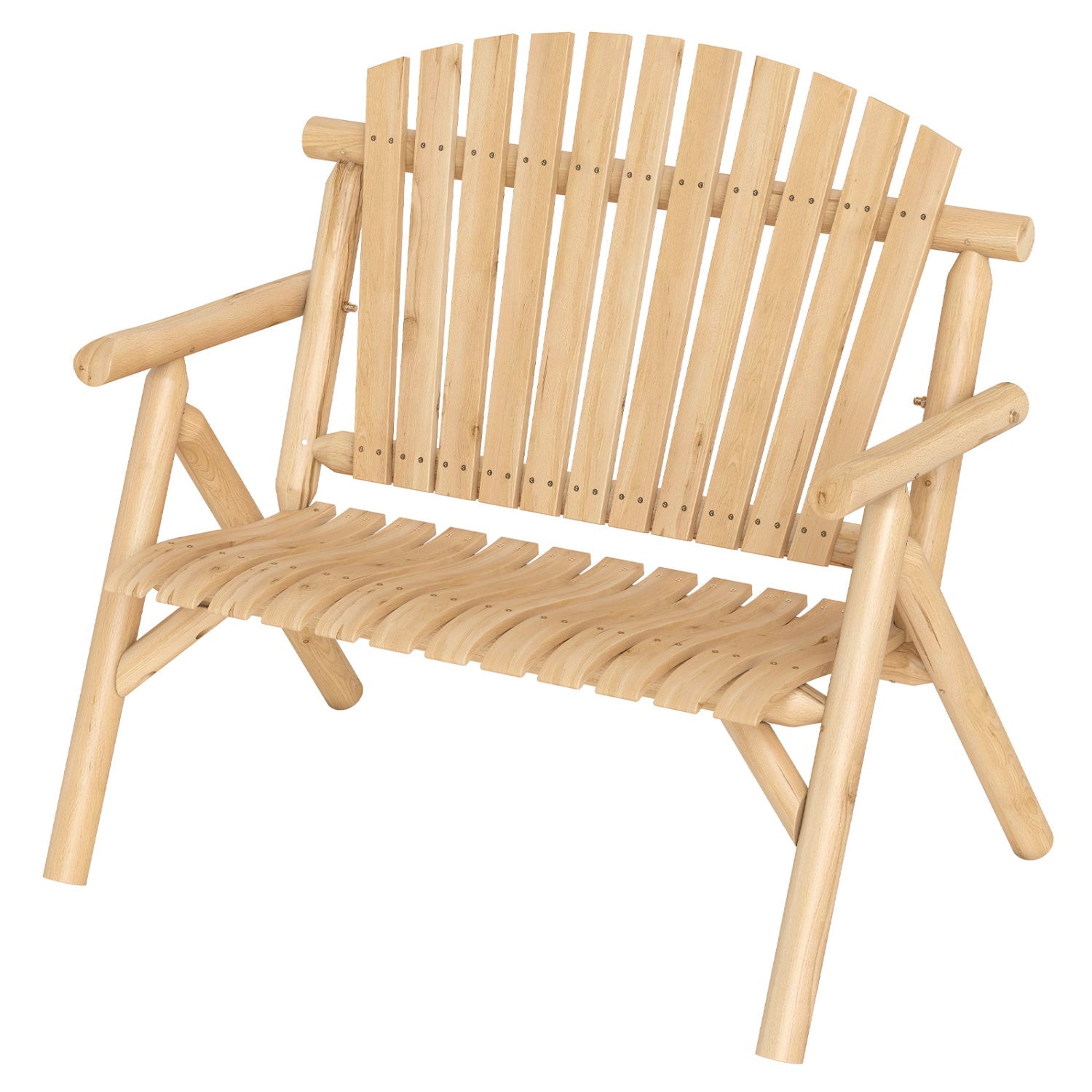 2-Person Log Wood Patio Bench with Slatted Backrest, natural finish DirectDeals bench on Tampa Home & Garden Store