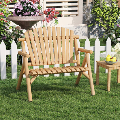 2-Person Log Wood Patio Bench with Slatted Backrest in natural wood by DirectDeals outdoor bench on Tampa Home & Garden Store