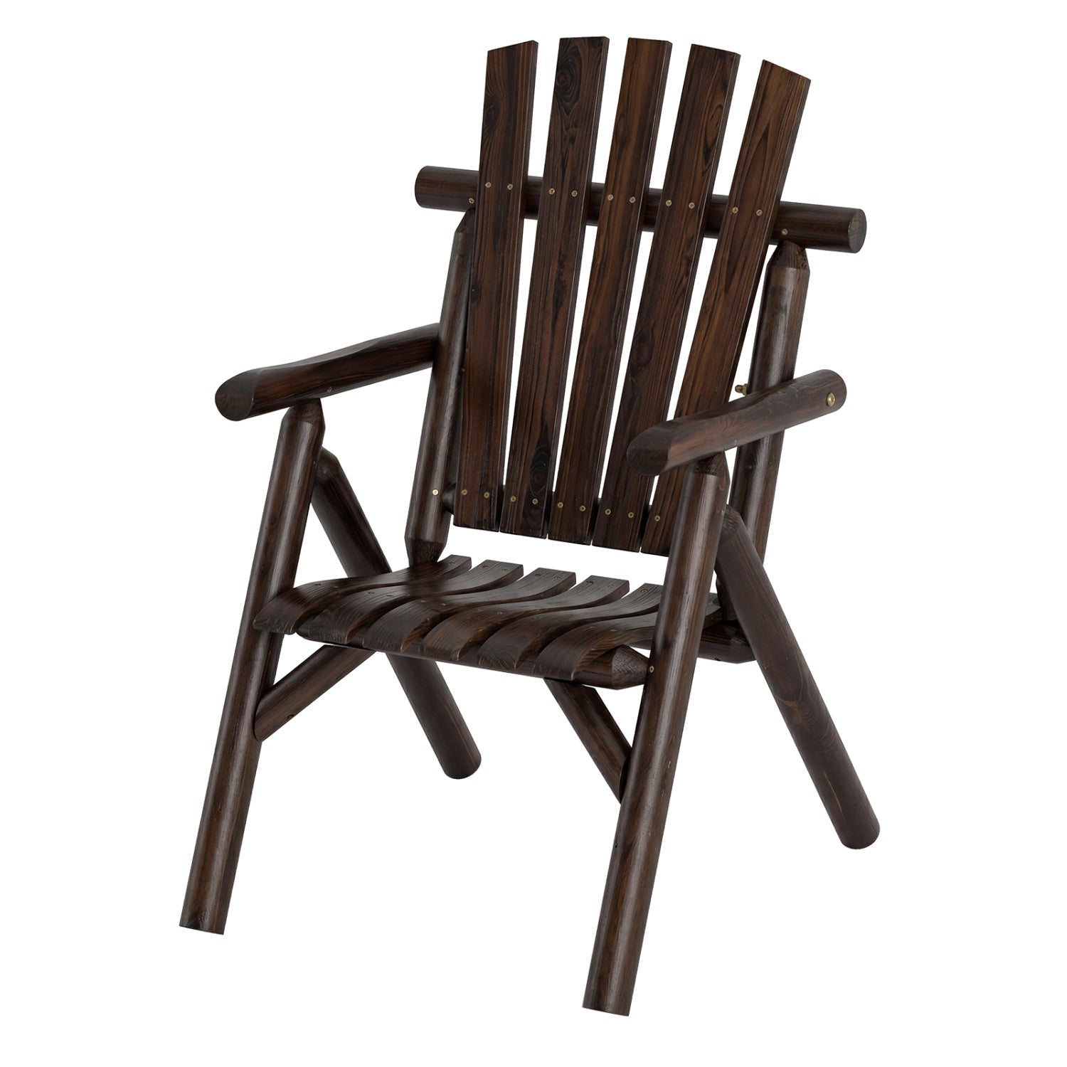 Solid wood patio chair with curved seat and slatted backrest in dark brown DirectDeals on Tampa Home & Garden Store