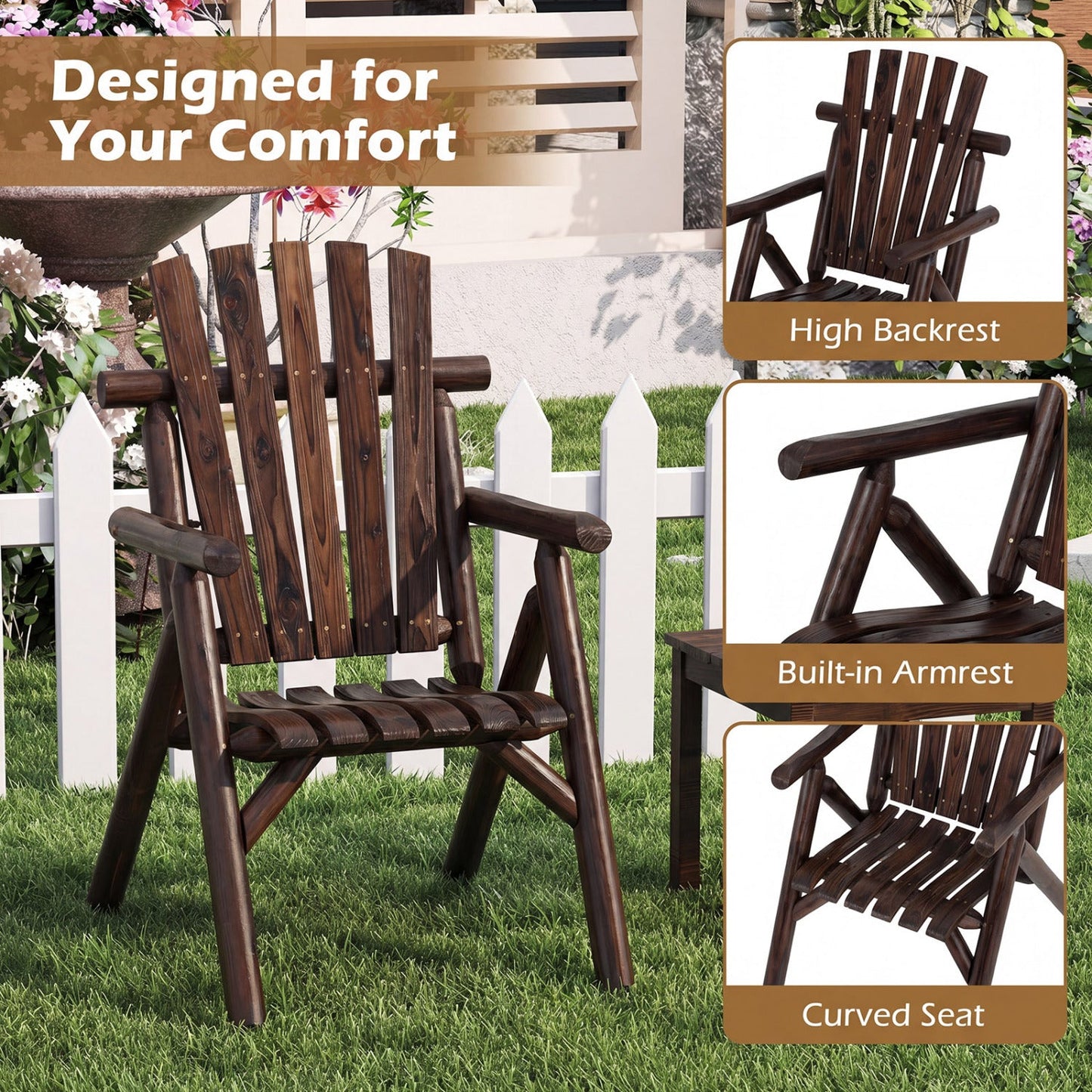 DirectDeals solid wood patio chair with curved seat, slatted backrest and built-in armrests on Tampa Home & Garden Store