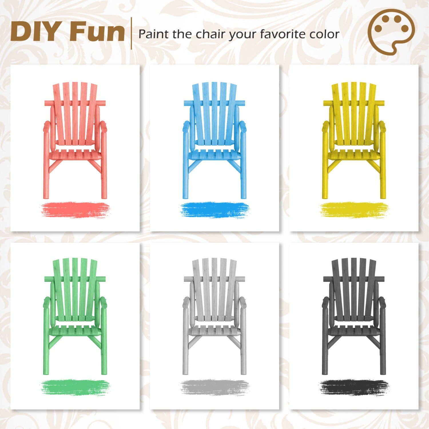 DirectDeals solid wood outdoor chair with curved seat and slatted backrest in six colors on Tampa Home & Garden Store