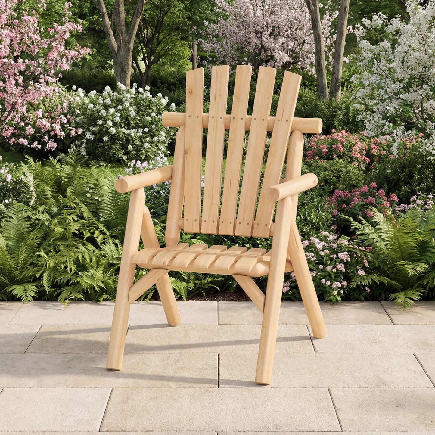Solid wood patio chair with curved seat and slatted backrest DirectDeals outdoor chair on Tampa Home & Garden Store