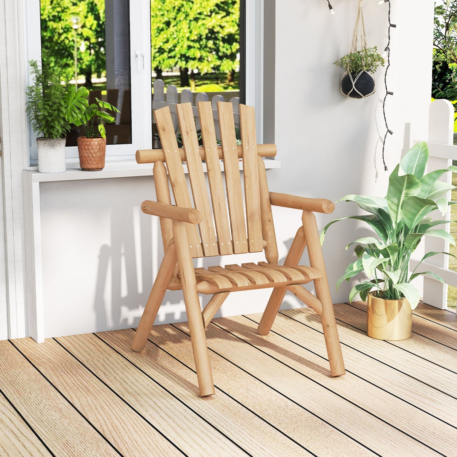 Solid wood outdoor chair with curved seat and slatted backrest by DirectDeals on Tampa Home & Garden Store