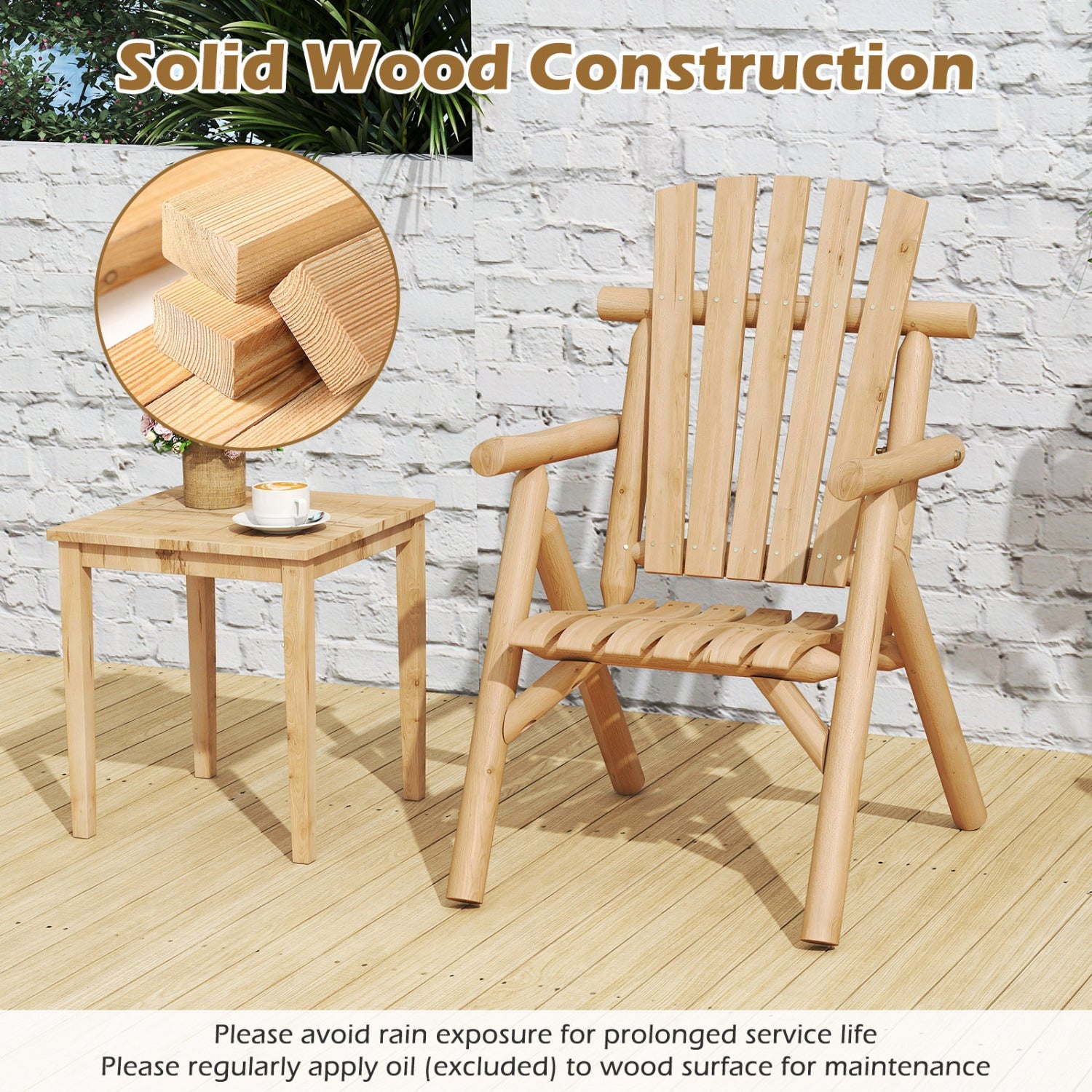 Solid Wood Patio Chair by DirectDeals with curved seat and slatted backrest on Tampa Home & Garden Store