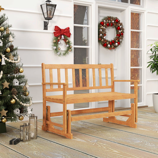 2-Person Outdoor Acacia Wood Glider Bench Patio Swing Rocking Loveseat - Tampa Home & Garden Store