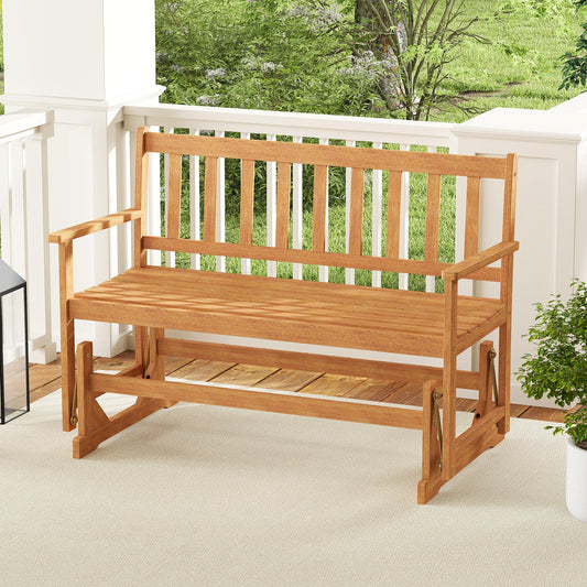 2-Person Outdoor Acacia Wood Glider Bench Patio Swing Rocking Loveseat - Tampa Home & Garden Store