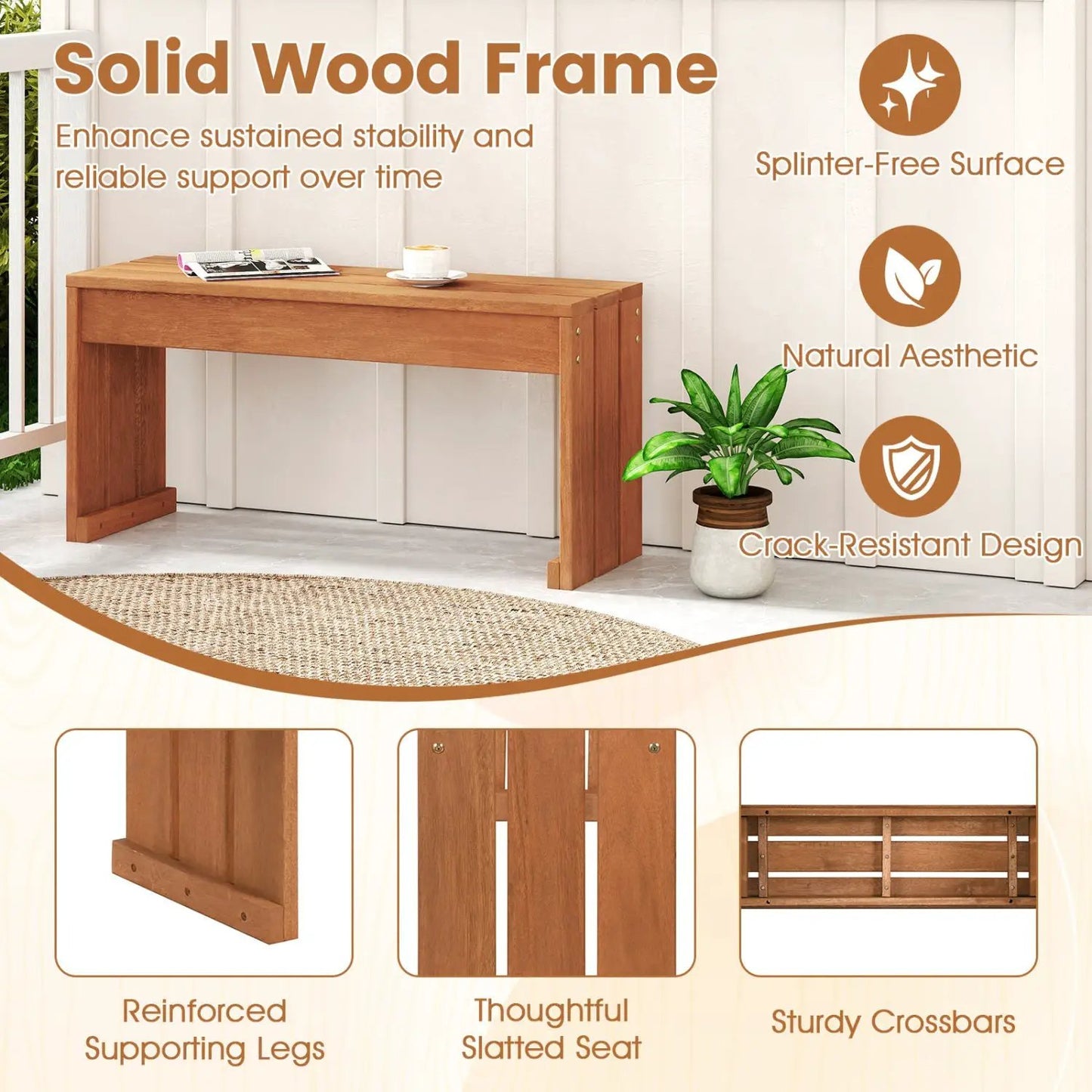 Two Person Outdoor Bench With Solid Wood Frame