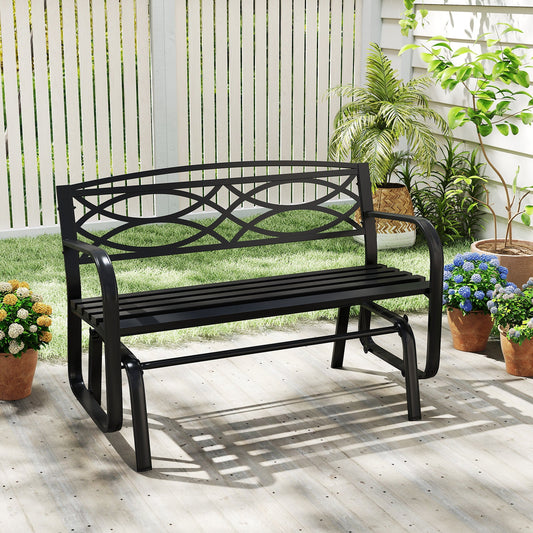 2-Person Outdoor Glider Bench with Metal Frame-Black - Tampa Home & Garden Store