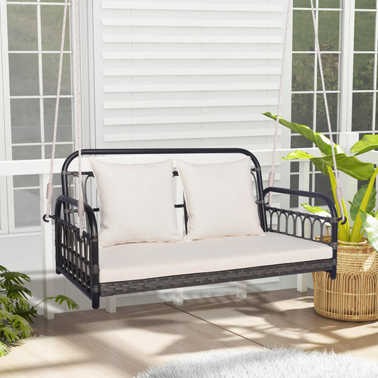 2-Person Outdoor Hanging Chair with Ropes-Gray - Tampa Home & Garden Store