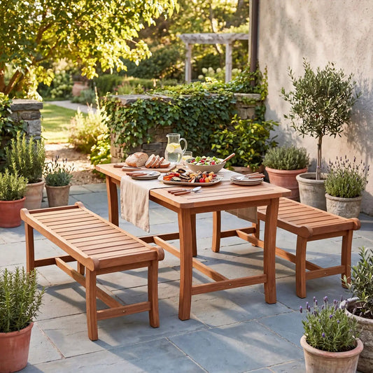 2-Person Outdoor Wood Bench with Slatted Seat - Set of 2 by DirectDeals for patio dining on Tampa Home & Garden Store