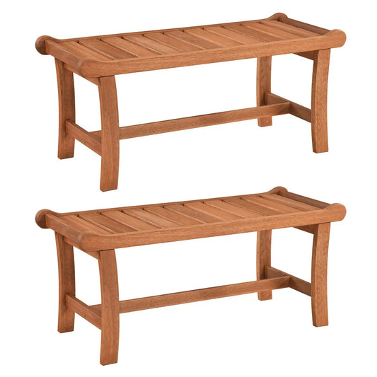 2-person outdoor wood bench with slatted seat, set of 2, natural finish DirectDeals on Tampa Home & Garden Store