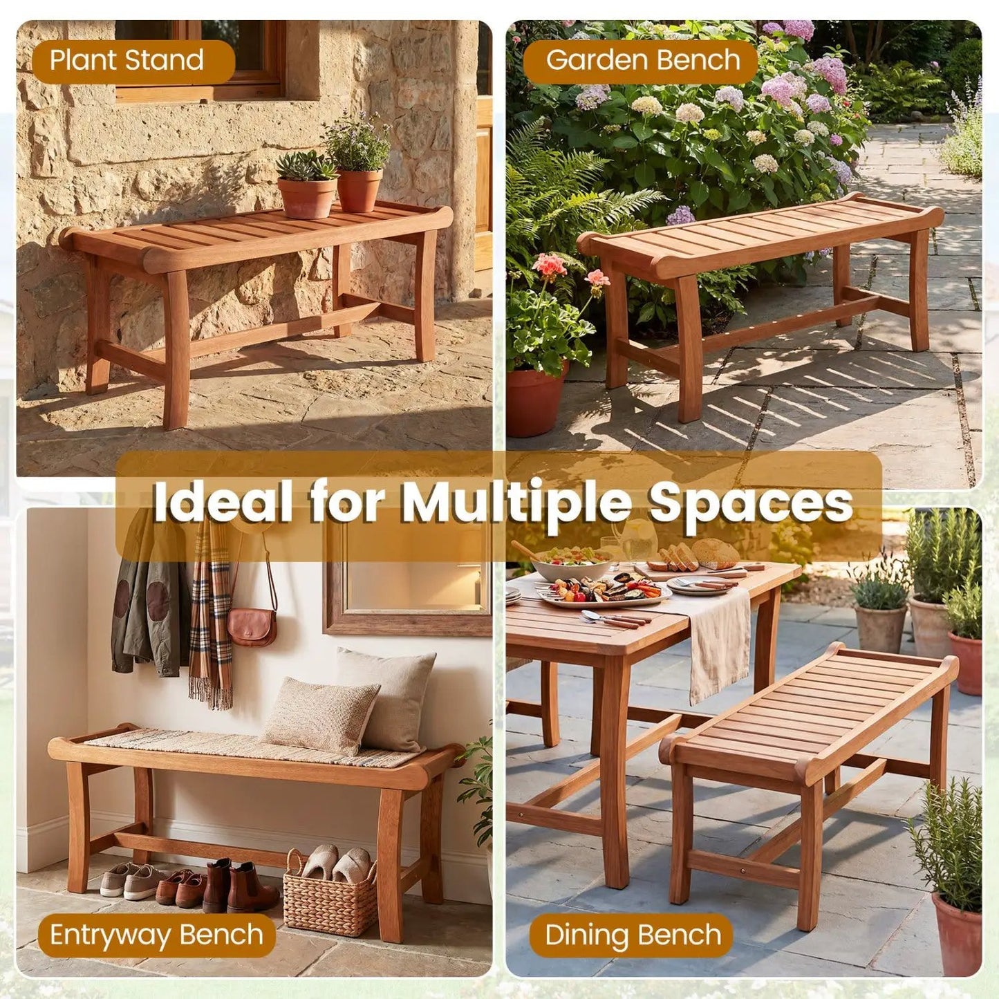 2-Person Outdoor Wood Bench With Slatted Seat