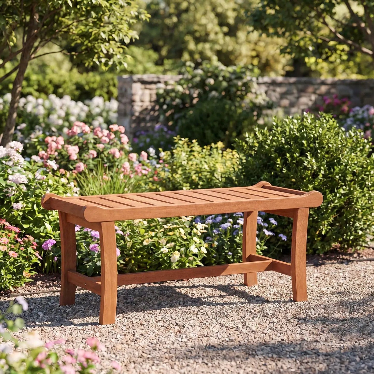 2-Person Outdoor Wood Bench With Slatted Seat