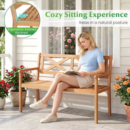 Two Person Acacia Wood Patio Chair with Armrests