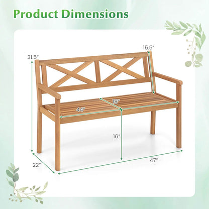 Two Person Acacia Wood Patio Chair with Armrests