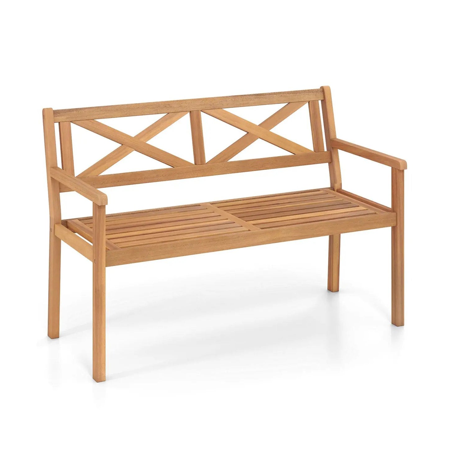 Two Person Acacia Wood Patio Chair with Armrests