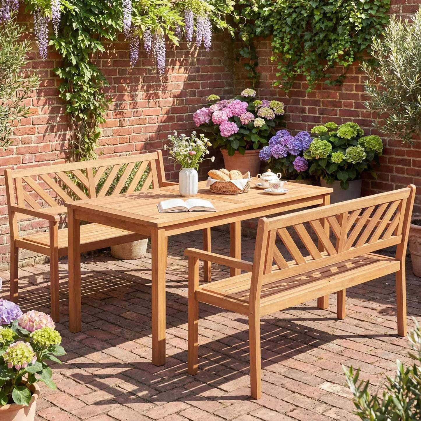 Two Person Acacia Wood Chair With Backrest
