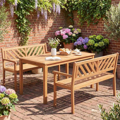Two Person Acacia Wood Chair With Backrest