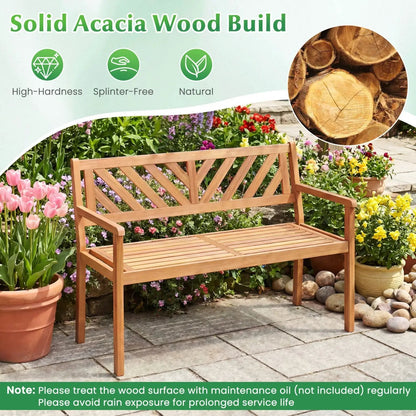 Two Person Acacia Wood Chair With Backrest