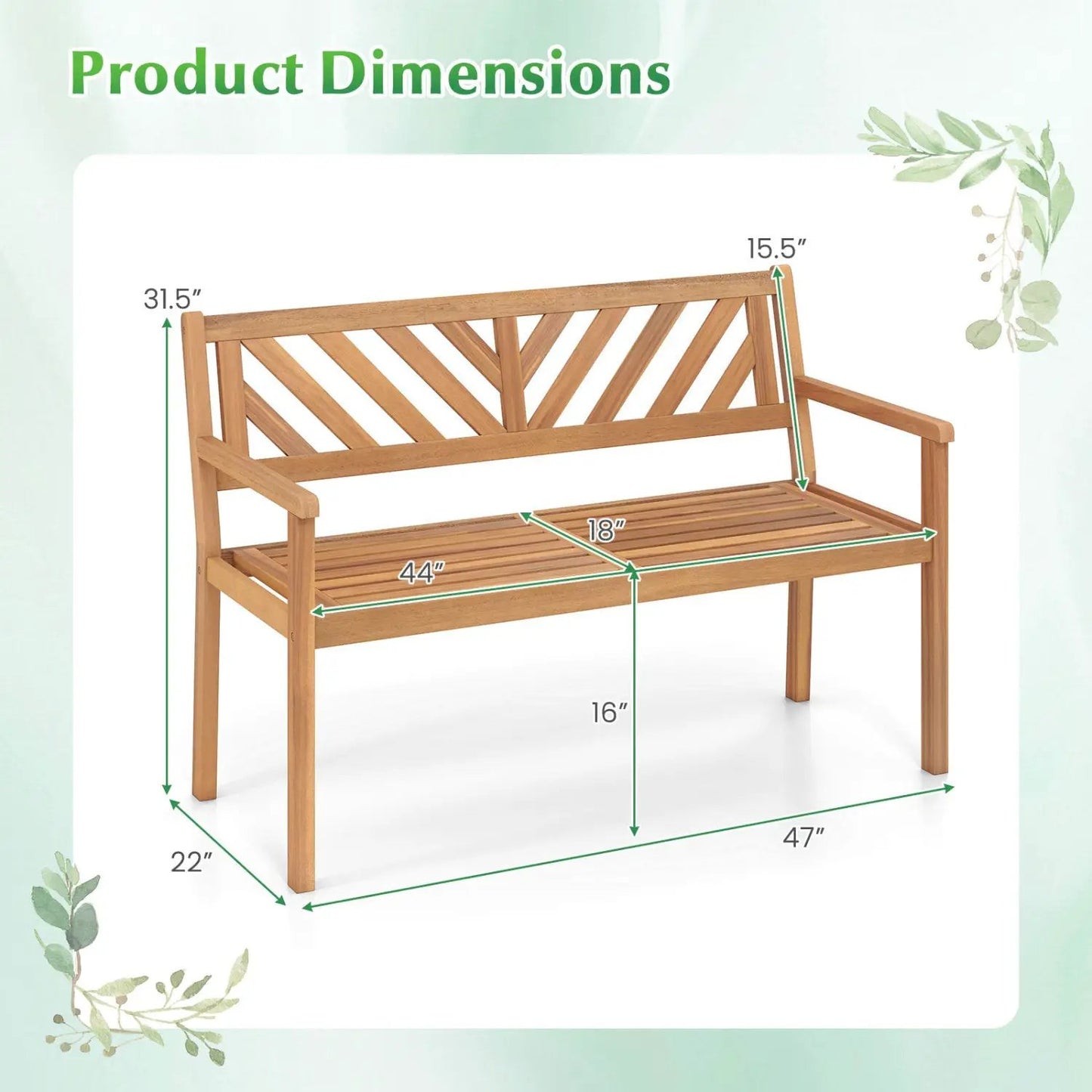 Two Person Acacia Wood Chair With Backrest