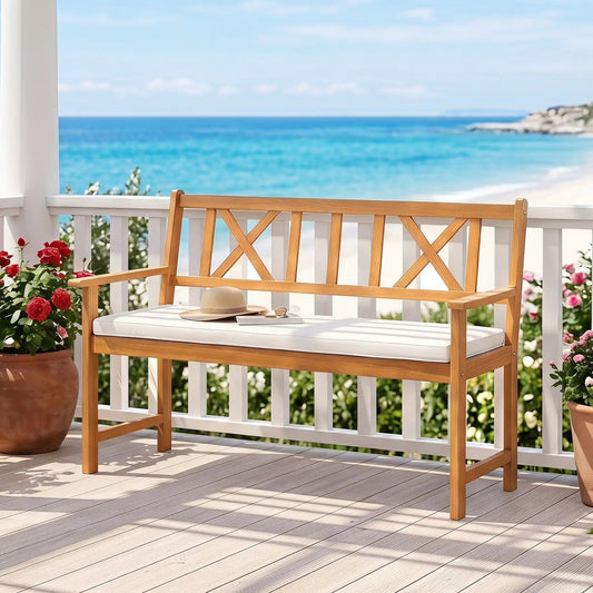 2-Person Acacia Wood Garden Bench with Removable Cushion, natural finish, DirectDeals bench on Tampa Home & Garden Store