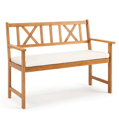2 Person Acacia Wood Garden Bench With Cushion