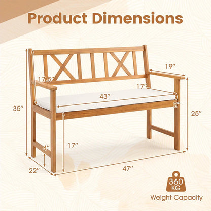 2 Person Acacia Wood Garden Bench With Cushion