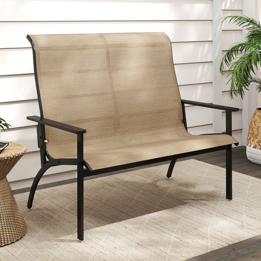 2-Person Patio Garden Bench with High Back and Armrests-Coffee - Tampa Home & Garden Store