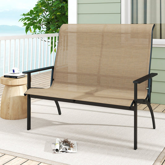 2-Person Patio Garden Bench with High Back and Armrests-Coffee - Tampa Home & Garden Store