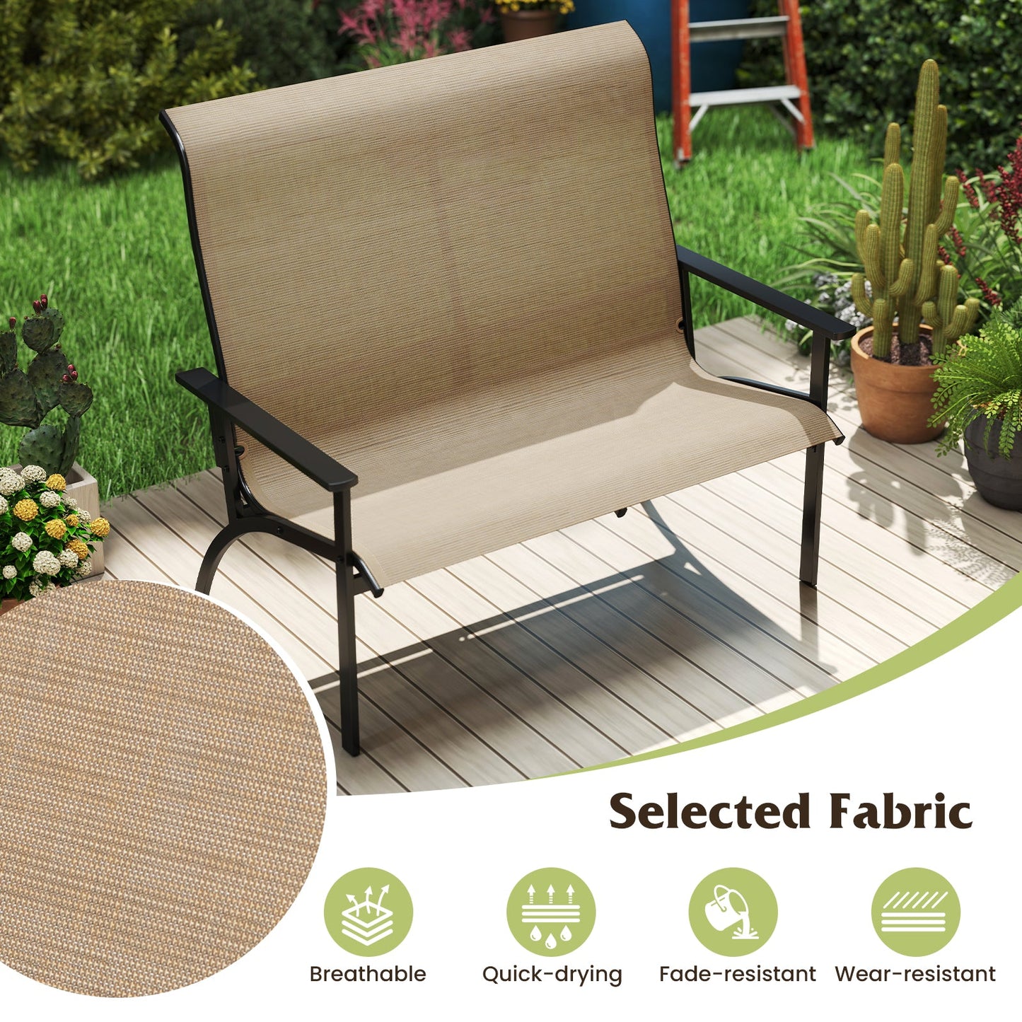 2-Person Patio Garden Bench with High Back and Armrests-Coffee