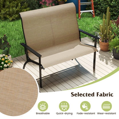 2-Person Patio Garden Bench with High Back and Armrests-Coffee