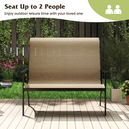 2-Person Patio Garden Bench with High Back and Armrests-Coffee