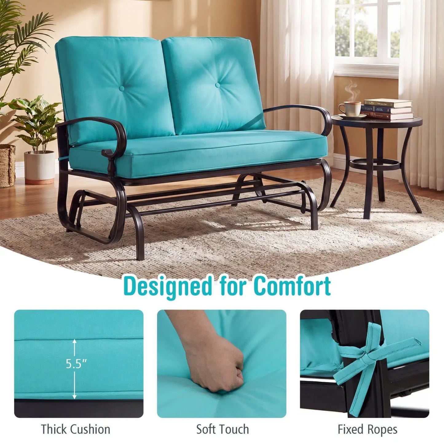 Two Seat Outdoor Swing Glider Chair With Cushions