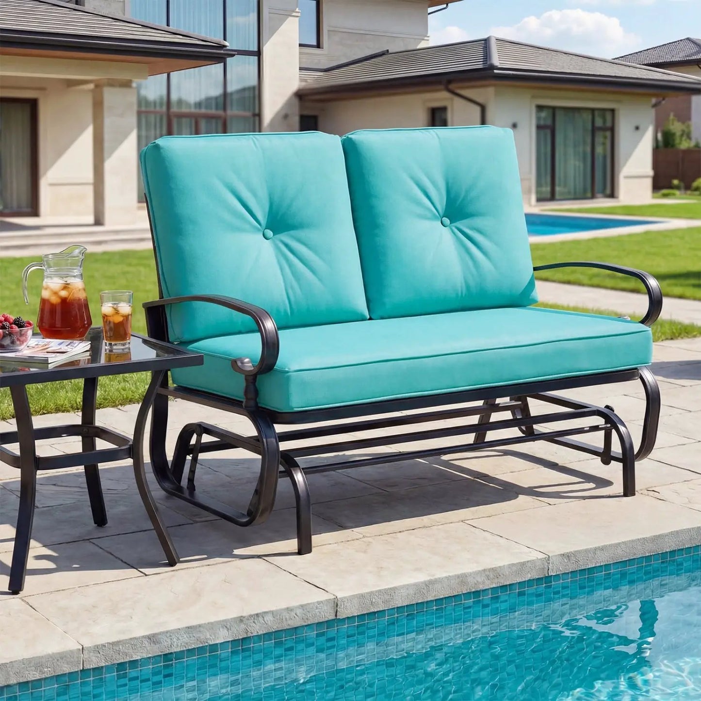 Two Seat Outdoor Swing Glider Chair With Cushions