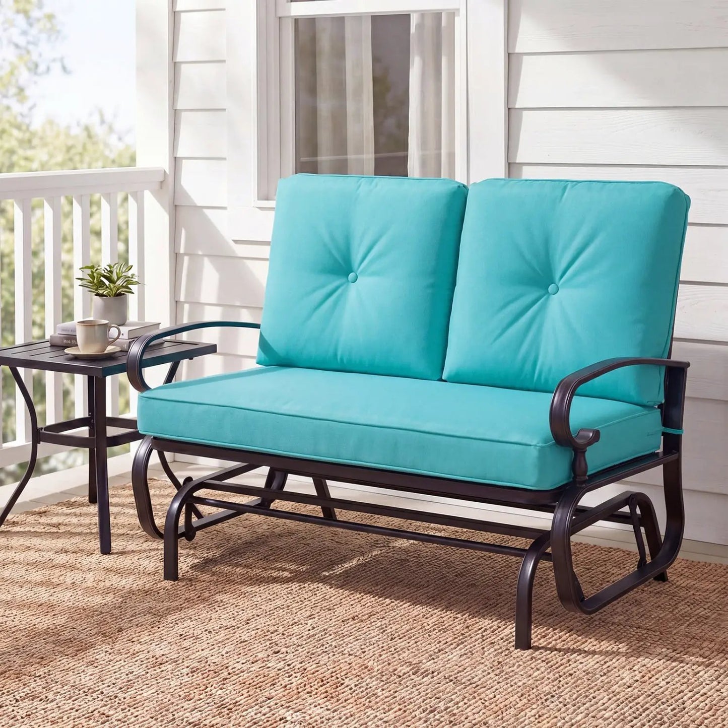 Two Seat Outdoor Swing Glider Chair With Cushions