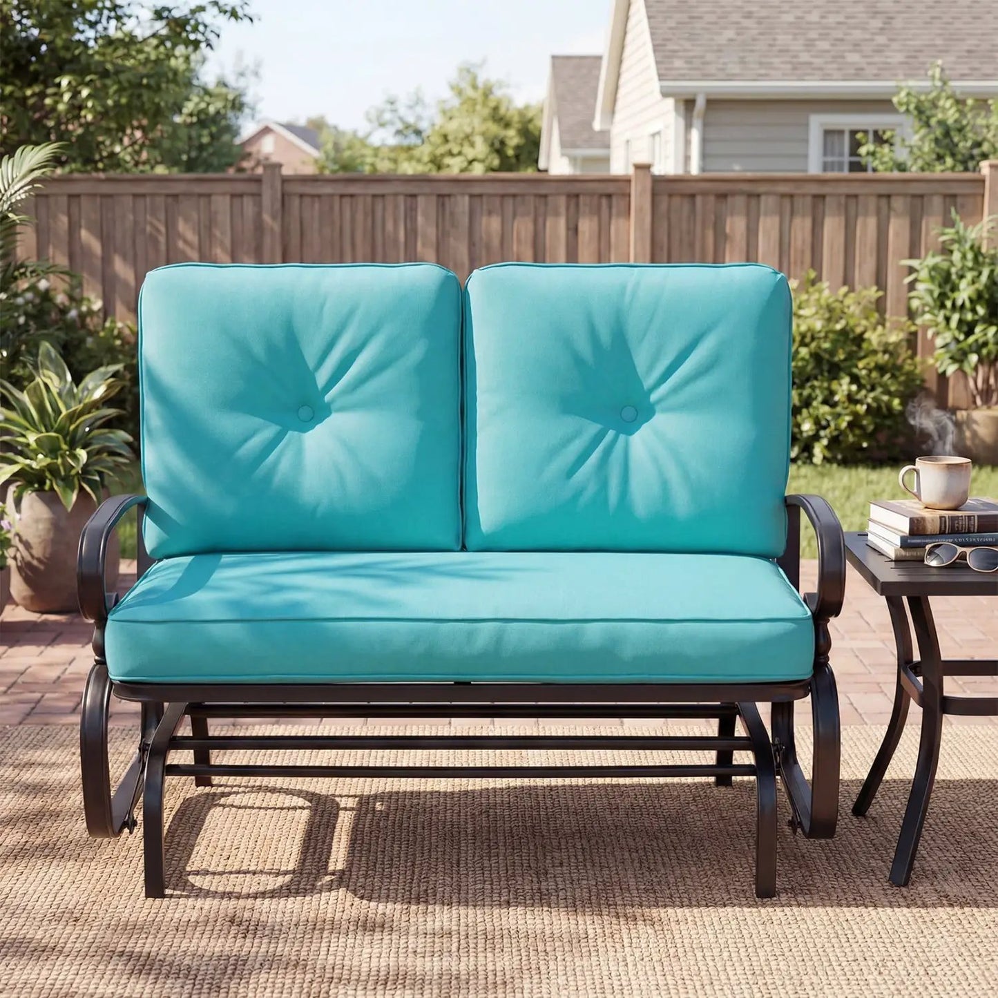 Two Seat Outdoor Swing Glider Chair With Cushions